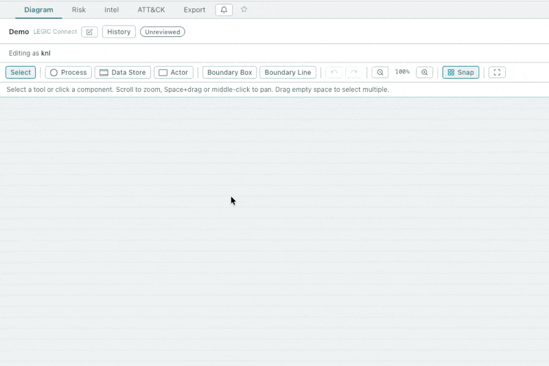 Animated demo of building a data flow diagram in ThreatWerk